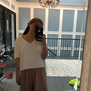 Babaton White Vneck Blouse